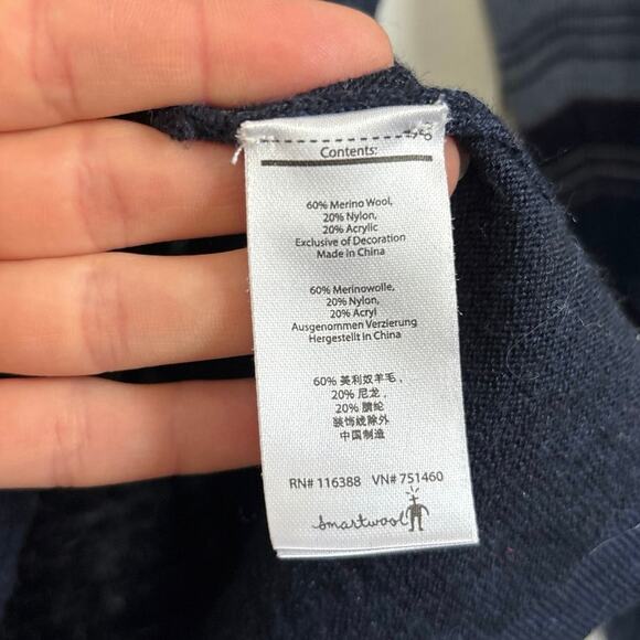 Smartwool Merino Wool Blend Blue Striped V-Neck Sweater Medium - Picture 7 of 10